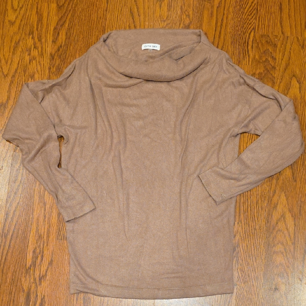 Cozy Chic Cowl Neck Sweater in Tan